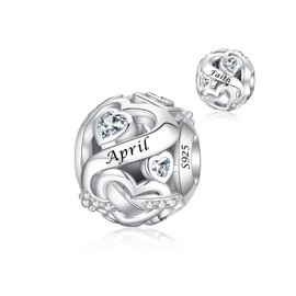 Alstiva April Geburtsstein Charm 925 Sterling Silber 5A Zirkonia Charm Anhänger für Armband Charm Bead Pendant für Europäische Armbänder Halsketten Schmuck Geschenk für Damen Frauen