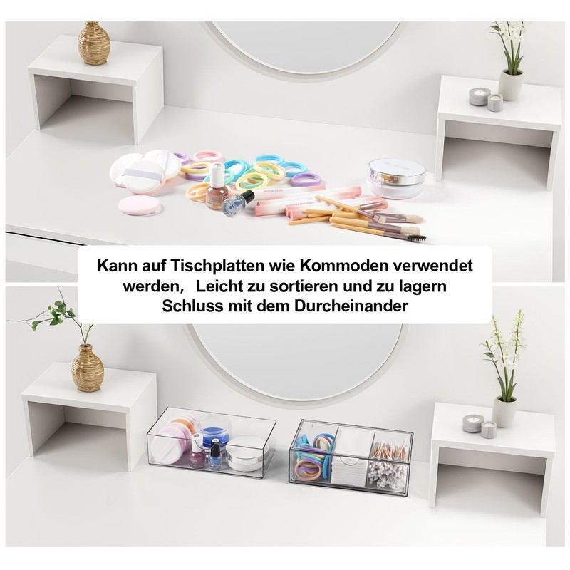 Ilauke Pack of 2 Transparent Drawer Organiser, Stackable Bathroom Organiser