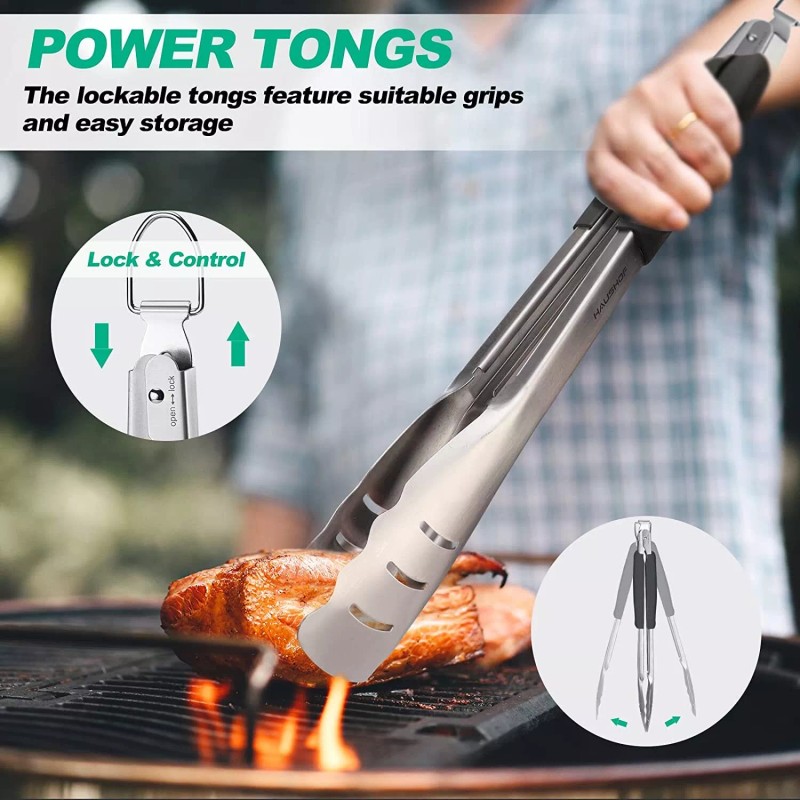 HAUSHOF 3 Pcs Grill Accessory Heavy Duty BBQ Set Barbecue