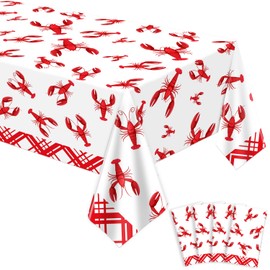 LWYGEGJO 4Pcs Crawfish Tablecloth Birthday Party White and Red Crawfish Table Covers 51 x 86 Rectangle Lobster Table Cloth for Birthday Party Baby Shower Wedding Decoration Supplies