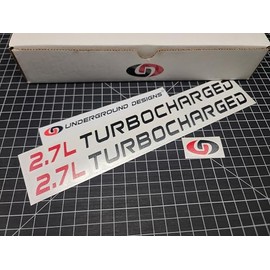 2.7L Turbocharged Decals (2pk) Turbomax Hood Fender Accent Stickers Fits 2024 2025 Silverado Colorado (Gloss Black & Red)