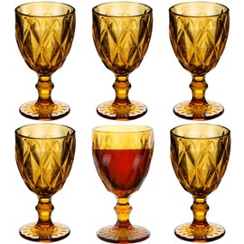 Taganov Amber Wine Glasses set of 6 Vintage Glassware Drinking Goblets 10 oz for Wedding Party Bar Pretty Colored Water Red Drinking Glasses