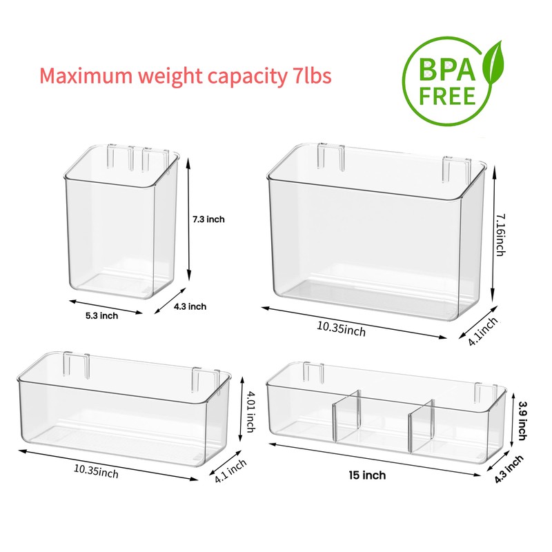 vacane 4 Pack Plastic Over Cabinet Door Organizer, Adhesive Mount