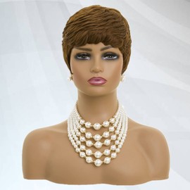 MOONSHOW Auburn Brown Pixie Cut Wig Short Wigs for Black Women, Synthetic, Auburn