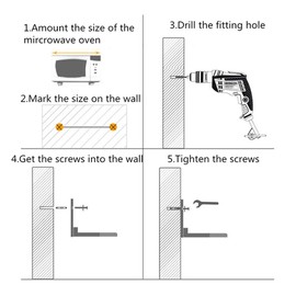 Hovico Universal Stainless Steel Microwave Mount Bracket, Support Frame Steel Foldable Stretch Shelf Rack Microwave Oven Wall Mount Bracket Stainless Silver