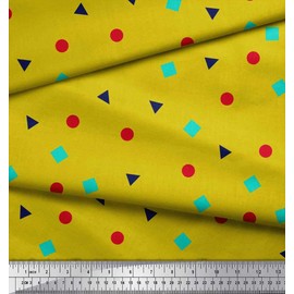 Soimoi Yellow Velvet Fabric Square,Dot & Triangle Geometric Print Sewing Fabric BTY 58 Inch Wide