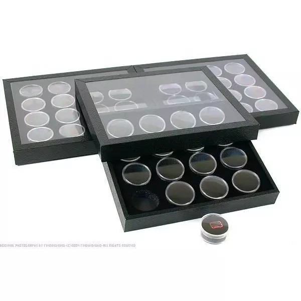 FindingKing 48 Gem Jars Black Display Tray Travel Case Acrylic