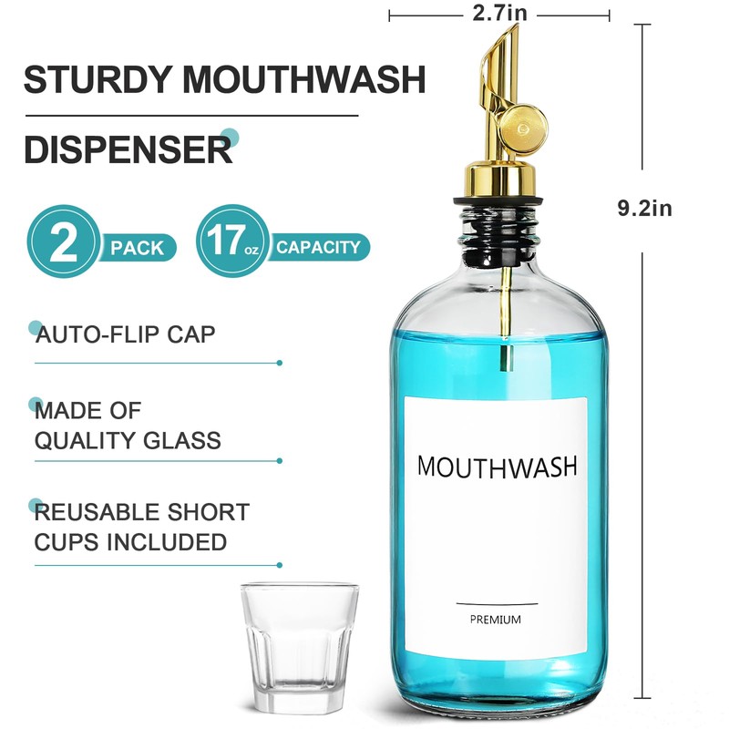 TOLDATLI Mouthwash Dispenser for Bathroom, 2 Pack Glass Mouth Wash