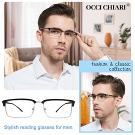 OCCI CHIARI Large Reading Glasses Men 250 Strength Stylish Readers Clear lenses 1.00 1.25 1.50 1.75 2.00 2.25 2.50 2.75 3.00 3.50 4.00 5.00 6.00 (Black)