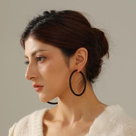 OOOPEL 4mm Thick Black Chunky Earrings Steling Silver Hoops Earrings For Women Hollow Tube Hoops Earrings Thick Chunky Black Hoops Hypoallergenic Lightweight Large Black Hoop Earrings