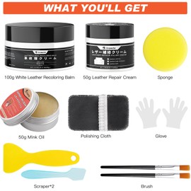 GRPOCHE Leather Repair Kit, Leather Recoloring Balm, Leather Filler and Leather Care Cream for Scratches, Leather Color Restorer, Furniture, Car Seat, Couches, Shoes(White)