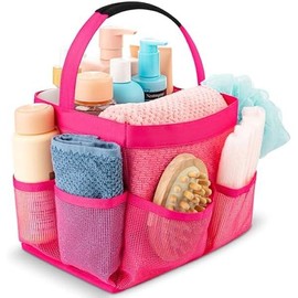 Mesh Shower Caddy Bag - Collapsible, Portable Bathroom Organizer for Travel, Gym, and Dorm Use. Easily Carry and Organize College Dorm, Bathroom Toiletry Essential - Color: Pink