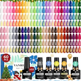 VANREESA 60 Pcs Gel Nail Polish Set 55 Colors Spring Summer Fall Winter Gel Polish with Base Coat Glossy & Matte & Silver & Golden Top Coat Nail Kit Gifts for Women Girls Nail Art Salon at Home
