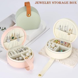jiatujojo Travel Jewelry Box Portable Jewelry Organizer, Leather Jewelry Case with Handle, for Earring, Necklace, Rings - Travel Gifts for Women (Green)