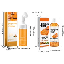 Hppsctink Kurkuma-Gesichtsreiniger, 100ml Turmeric Facial Cleanser und 100ml Kurkuma Toner, Reinigt die Gesichtshaut tiefenwirksam, Reduziert Akneflecken, serum