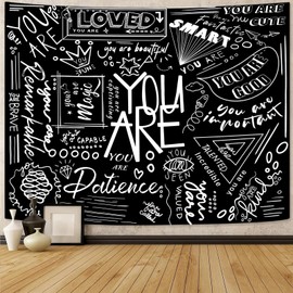 Fungarth Quote You Are Tapestry Classroom Positive Kids Tapestries Wall Hanging Inspirational Motivational Elementary Black and White Aesthetic Tapestry for Bedroom Living Room Dorm (Black, 48" x 36")