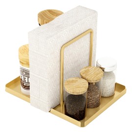 LSK Napkin Holder, Metal Napkin Holder for Table with Salt and Pepper Shakers Caddy, Napkin Storage Dispenser for Kitchen Dinner Table and Picnic Decors, Gold