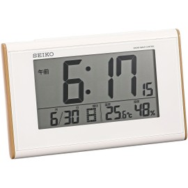 Seiko SQ771B SEIKO Clock, Radio-controlled Digital Calendar, Temperature and Humidity Display, Light Brown, Wood Grain Pattern
