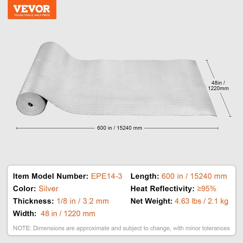 VEVOR Double Reflective Insulation Roll, Foam Core Radiant Barrier, 3.2