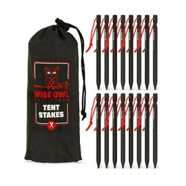 Wise Owl Outfitters Tent Stakes Heavy Duty 16 Pack – Lightweight Non-Rust Aircraft Aluminum Tent Pegs - Metal Ground Stakes for Camping, Canopy, Tarp