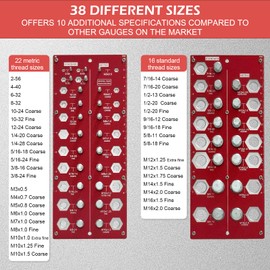 Nut and Bolt Thread Checker, 2-in-1 Thread Checker 38 Thread Nut Checker Standard and Metric Bolt Size and Thread Gauge with 21 Standard & 17 Metric Bolt Identifying, Red