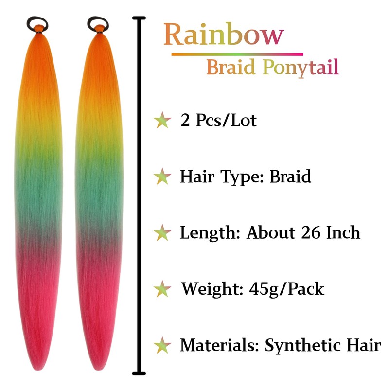 Rainbow Ponytail Extensions with Elastic Tie