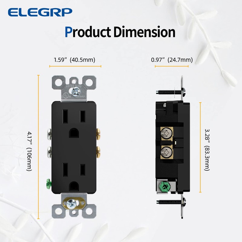 ELEGRP Decorator Receptacle, 15A 125V Standard Electrical Wall Outlet, 2