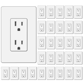 BESTTEN 30 Pack 15 Amp Decorator Receptacle Outlet, Standard Electrical Wall Outlet, Decor Screwless Wallplate Included, 15A/125V/1875W, Residential and Commercial Use, UL Listed, White