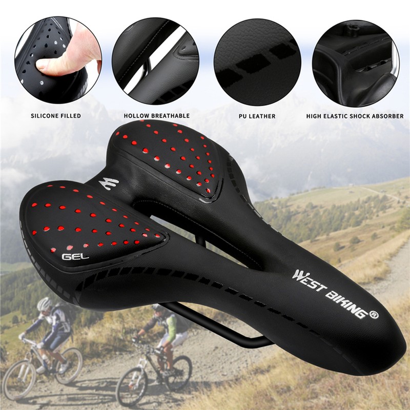 Bicycle Saddle Breathable PU Leather Hollow Cushion Comfortable Road Bike