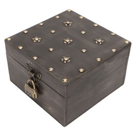 Vintage Treasure Box with Combination Lock Handcraft Exquisite Reinforced Corners Wood Storage Box for Decorations