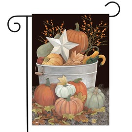 Fall Bushel Primitive Garden Flag Pumpkins Star Berries 12.5"x18" Briarwood Lane