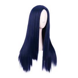 MapofBeauty 28 Inch/70 cm Monochrom Side Bangs Long Straight High Temperature Fiber Fashion Wig (Midnight Blue)