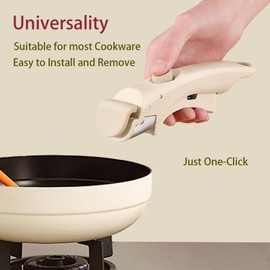 Removable Pot Handle, Cream White Detachable Pan Handle, Universal Pan Handle, Replacement Handle for Pots and Pans with 2 PCS Silicone Oven Mitts Heat Resistant, Fits All Cookware