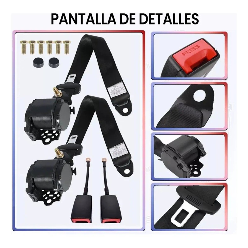 Cinturón De Seguridad Retráctil Universal 3 Punto Para Coche