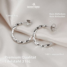 BONNYBIRD® BonnyTwist Premium Hoop Earrings Set - Women's Earrings Made of Surgical Steel in Silver, Gold and Rose Gold, 100% Waterproof and Very Skin-Friendly (20 mm), Stainless Steel, Not applicable