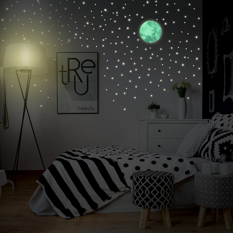 WANDKINGS Luminous Stickers Moon in Set with 250 Stars –