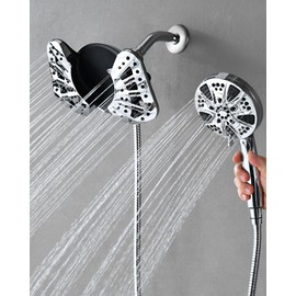 GRICH 2 IN 1 Shower Head with Handheld and Rain Showerhead: 10 Spray Modes/Settings High Pressure Shower Head with Built-in Spray Jets, Dual Shower Head with 60 Inch Stainless Steel Hose