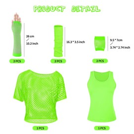 Women's Casual 80s Costumes Neon Outfit Accessories Off Shoulder T-Shirt, Fishnet Gloves made in China