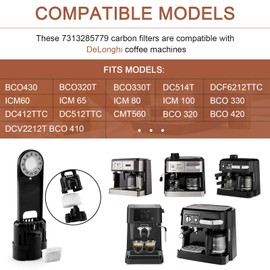 7313285779 Coffee Filter Replacement for Delonghi Espresso Machine - Activated Charcoal Water Filter - Coffee Maker Carbon Filter, 4 Pack