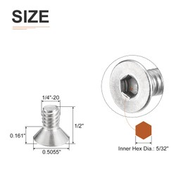 DTGN 1/4-20 x 1/2" Flat Head Socket Cap Screws, 50 Pack 304 Stainless Steel Hex Socket Flat Head Screws, Full Thread, Countersunk Bolts