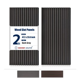 Wood Slat Wall Panels, Easy Installation, Durable Interior Accent Wall Decor, 3D Acoustic & Soundproof Fluted Panels for Office, Café, Bars, Restaurant & Home (Deep Gray), 2 Pcs, 47.2×23.6×0.87 inch