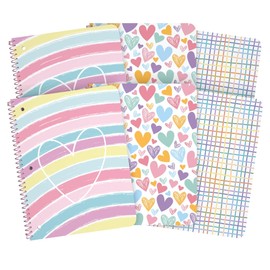 ScribbleMate Spiral Notebooks for Kids - Cute Notebook for Girls - 8 x10.5 Inch Wide Ruled Kids Notebook 100 Sheets - 200 Pages, 2 Interior Pockets (6 Pack)