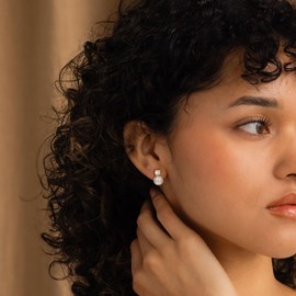 WFYOU Pearl Earrings for Women 925 Sterling Silver Earrings 14K Gold Plated Pearls Stud Earrings for Women Trendy White 5 6 7 8 9 10MM Pearl CZ Diamond Hypoallergenic Earrings Jewelry Gift for Women