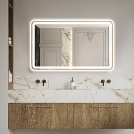 LED Bathroom Mirror, 40"x24" Rectangle Metal Framed Vanity Mirror, Anti-Fog Wall Mirror with 3-Color Adjustable Warm/Natural/White Light, 6000k-3000k CT, Horizontal&Vertical, Gold