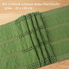 Green Table Runner, Boho Table Runner, 30 x 140 cm, Country House Style, Boho Tablecloth with Tassels, Rectangular Crochet Lace Mesh, Country House Style, Rustic Table Runner, Cotton Linen, Wedding