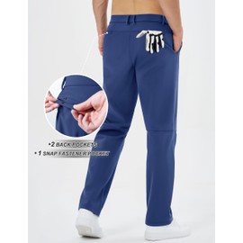 TACVASEN Cold Weather Golf Pants Blue Comfy Stretch Work Pants Fleece Lined Business Casual Slacks Winter Tapered Pants 4 Pockets