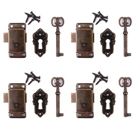 ATOPLEE 4 Sets Retro Cabinet Cupboard Jewelry Box Decorative Lock,Antique Red Bronze Case Box Lock with Key (Bronze)