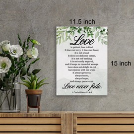 Christian Canvas Wall Art Love is Patient Love is Kind 1 Corinthians 13:4-8 Canvas Print Positive Scripture Canvas Painting Home Bedroom Wall Decor Framed Wedding Gift 12"x15" Ready to Hang
