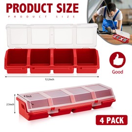 Hushee 4 Pcs Screw Organizers and Storage Bins with Locks Plastic Hardware Organizer Box with Compartment Bolt Organizer Plastic Divided Storage Containers for Garage Tools Nails (Red)