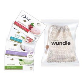 Wundle Bundle Dove Moisturising Soap x 4 bars with 1 x Exfoliating Soap Saver Pouch (Multi-Scent Pack)